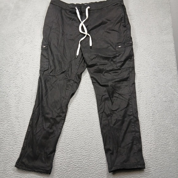 PAIGE Jogger Pants Mens 40 Black Cargo Zip‎ Pockets Ankle Zips Tencel Drawstring